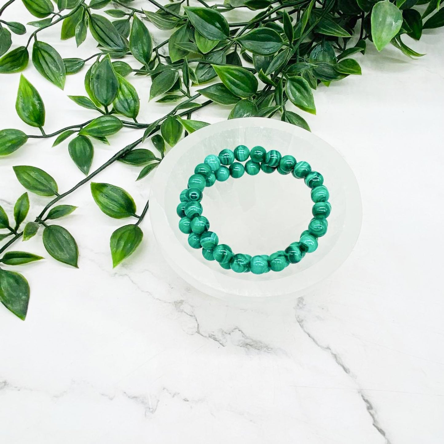 Malachite Bracelet, Crystal for Heart and Throat Chakra