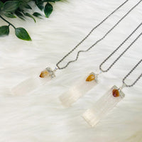 Selenite Crystal Pendant with Citrine, Stone for Cleansing and Wealth