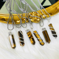 Pointed Tiger Eye Necklace with Silver Chain
