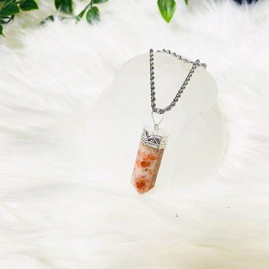 Pointed Sunstone Crystal Pendant with 18k Gold Plated Chain