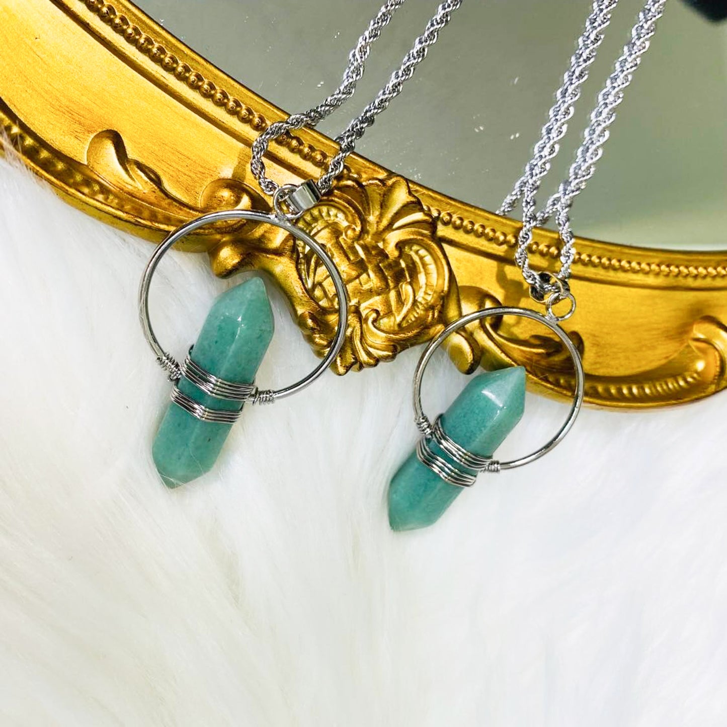 Green Aventurine Necklace with Gold Dipped Silver Chain