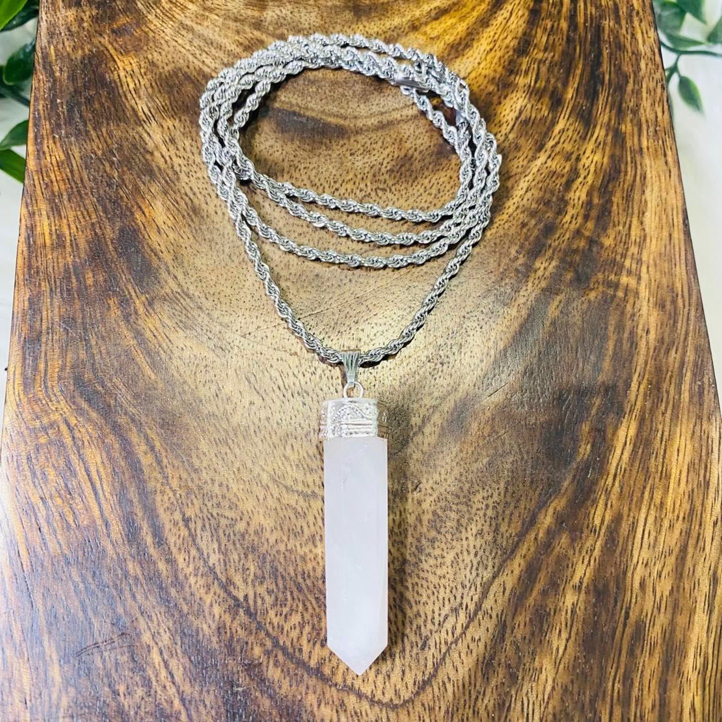 Rose Quartz Pointed Crystal Necklace with Gold Dipped Silver Chain