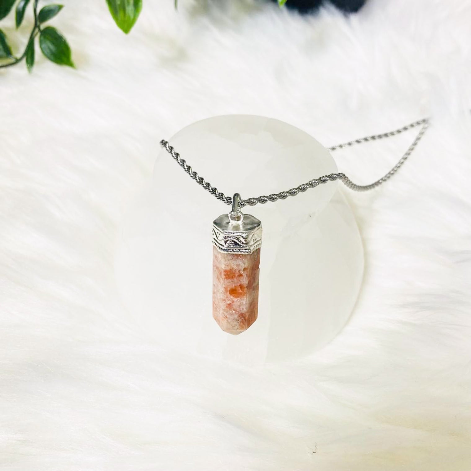 Pointed Sunstone Crystal Pendant with 18k Gold Plated Chain
