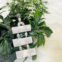 Raw Selenite Crystal Necklace with Silver Chain