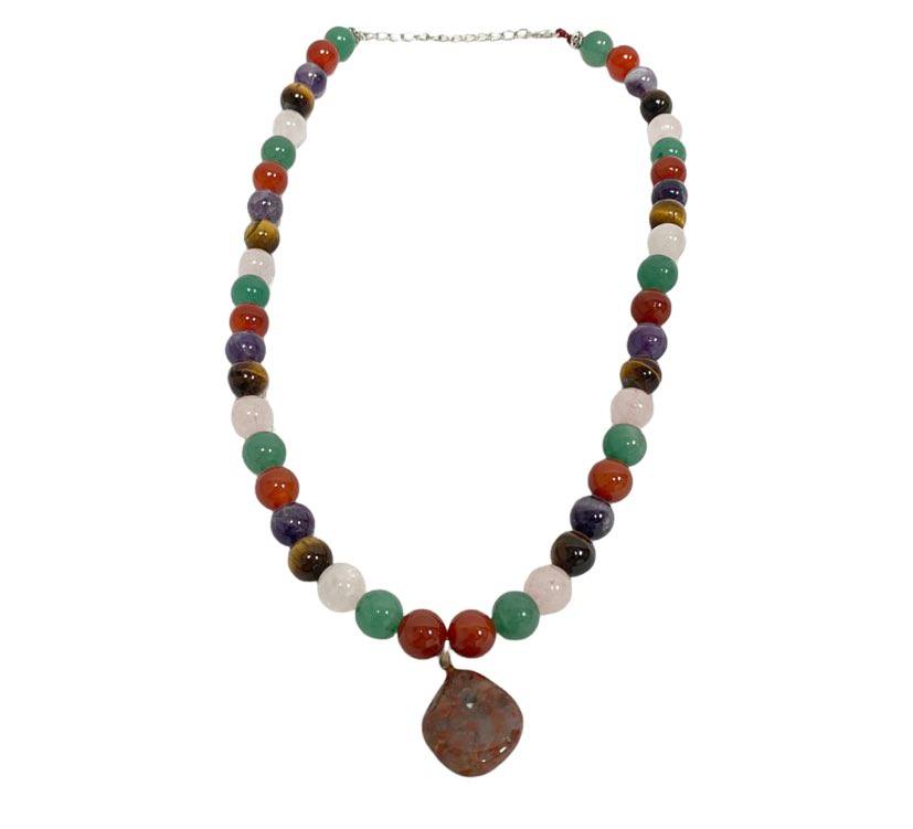 Seven Chakra Balancing Necklace with Red Jasper Pendant