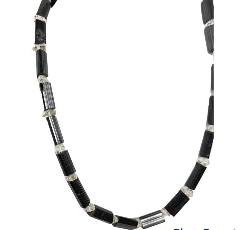 Raw Black Tourmaline Necklace with Herkimer Diamond