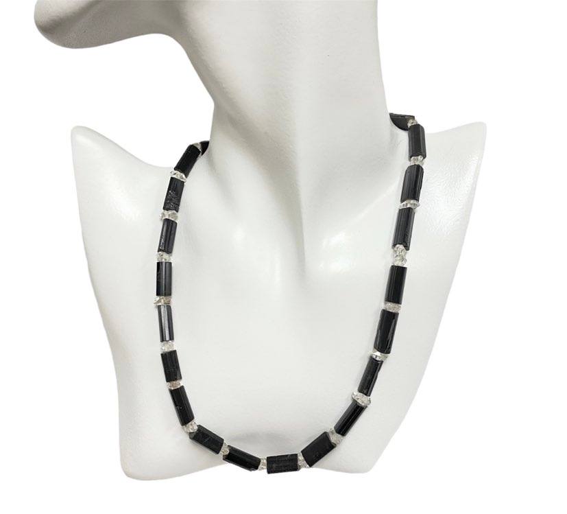 Raw Black Tourmaline Necklace with Herkimer Diamond