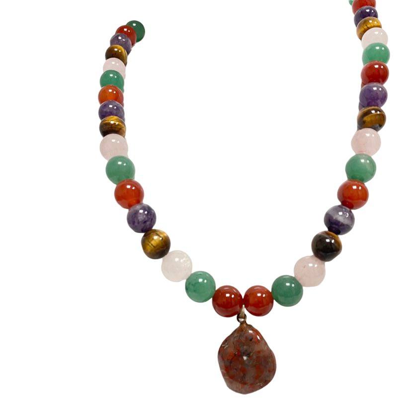 Seven Chakra Balancing Necklace with Red Jasper Pendant