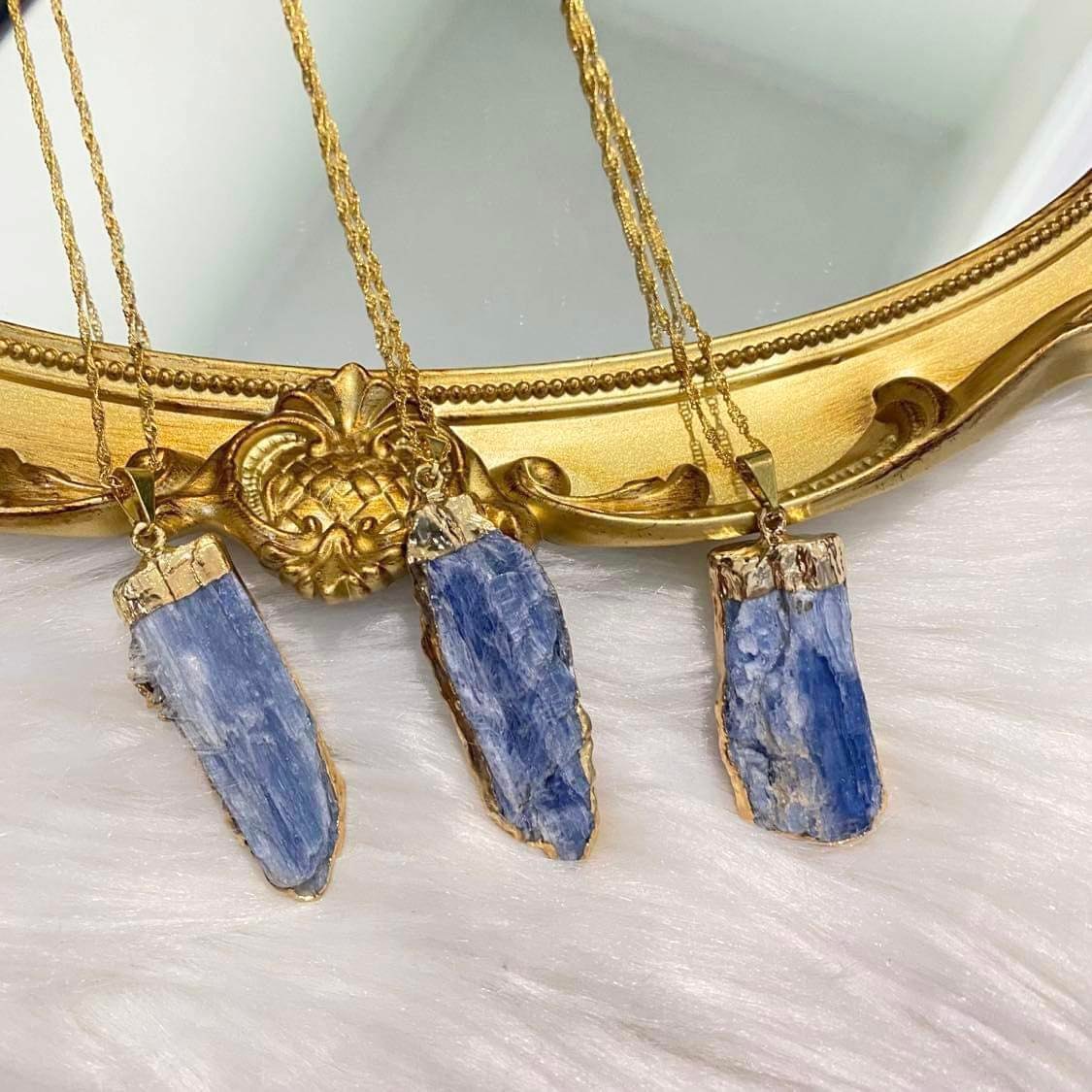 Natural Raw Kyanite Necklace with Gold Dipped Chain