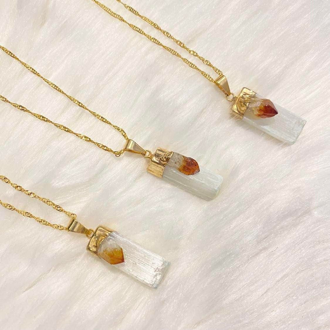 Raw Selenite Crystal Necklace with 18k Gold Dipped Chain