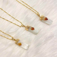 Raw Selenite Crystal Necklace with 18k Gold Dipped Chain
