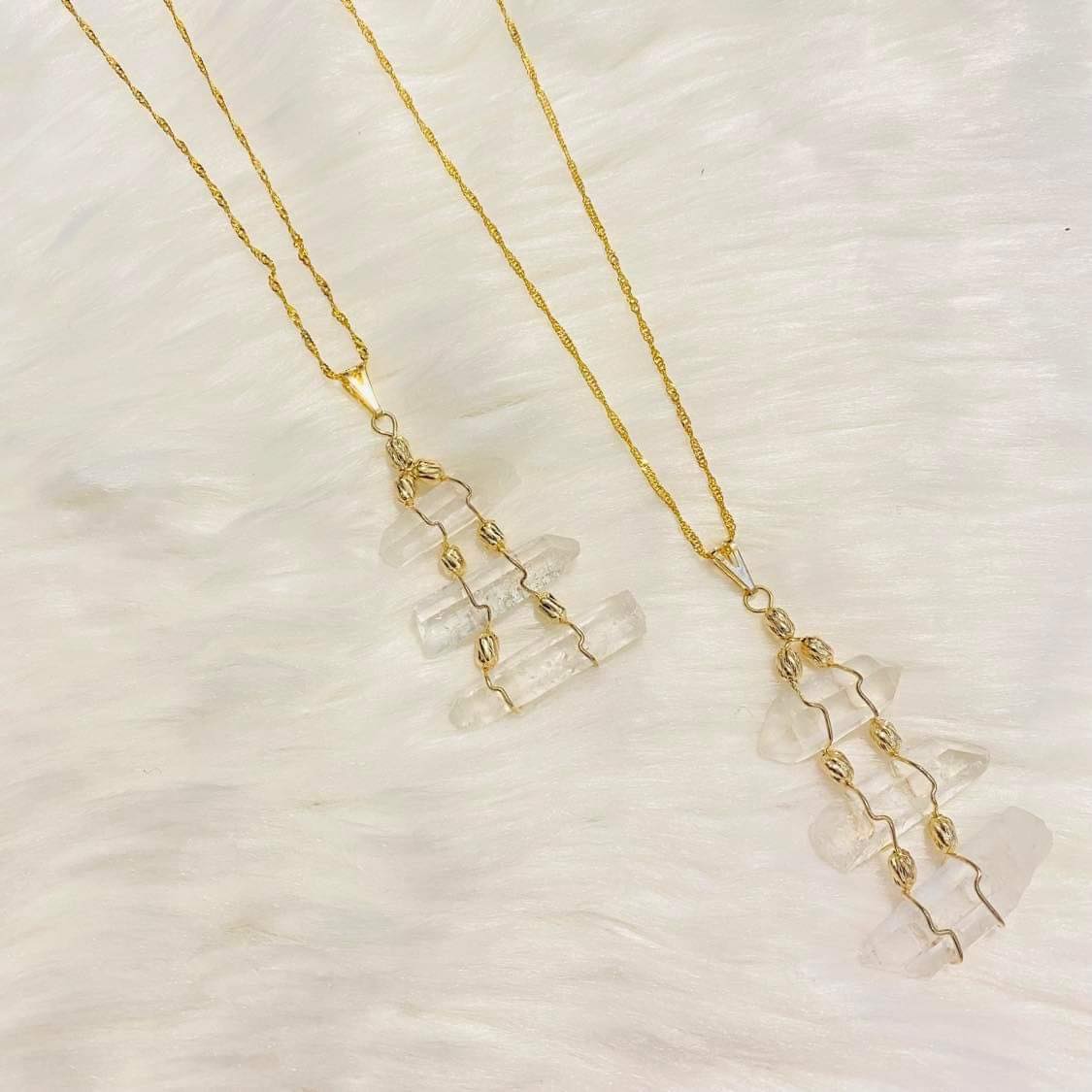 Gold Dipped Raw Clear Quartz Necklace