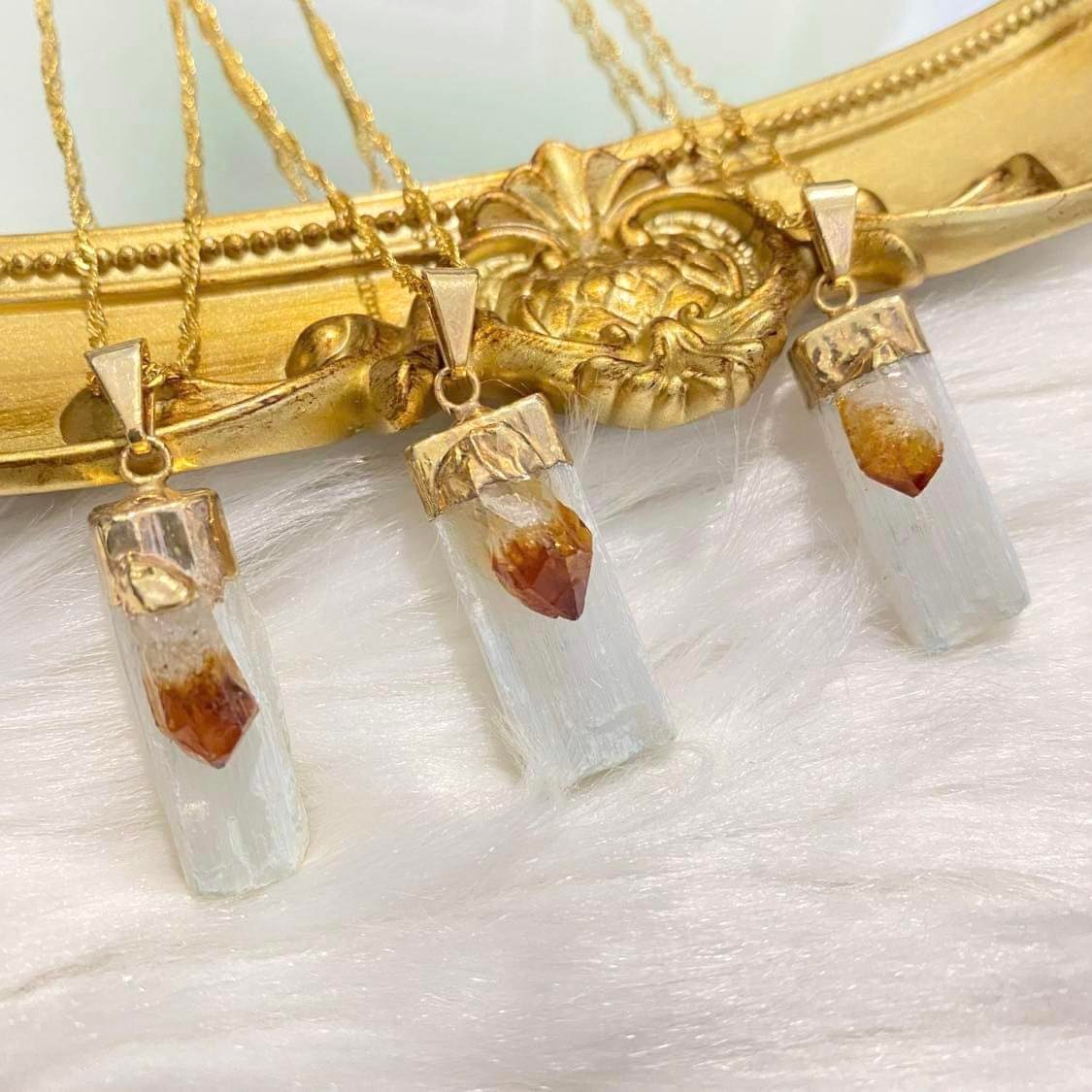 Raw Selenite Crystal Necklace with 18k Gold Dipped Chain
