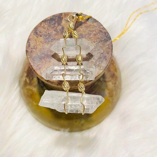 Gold Dipped Raw Clear Quartz Necklace