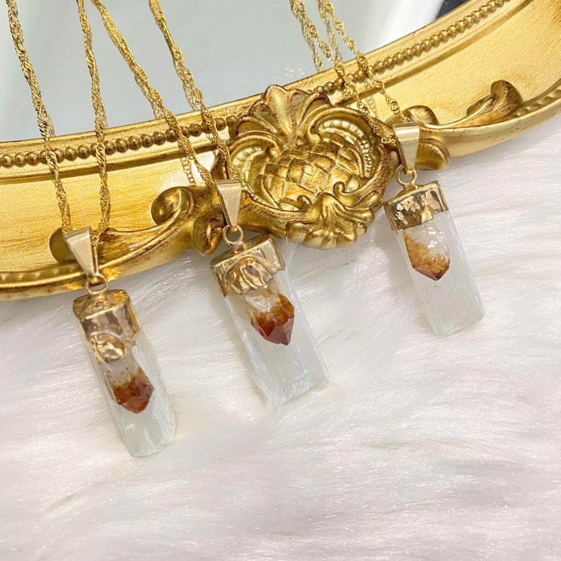 Raw Selenite Crystal Necklace with 18k Gold Dipped Chain