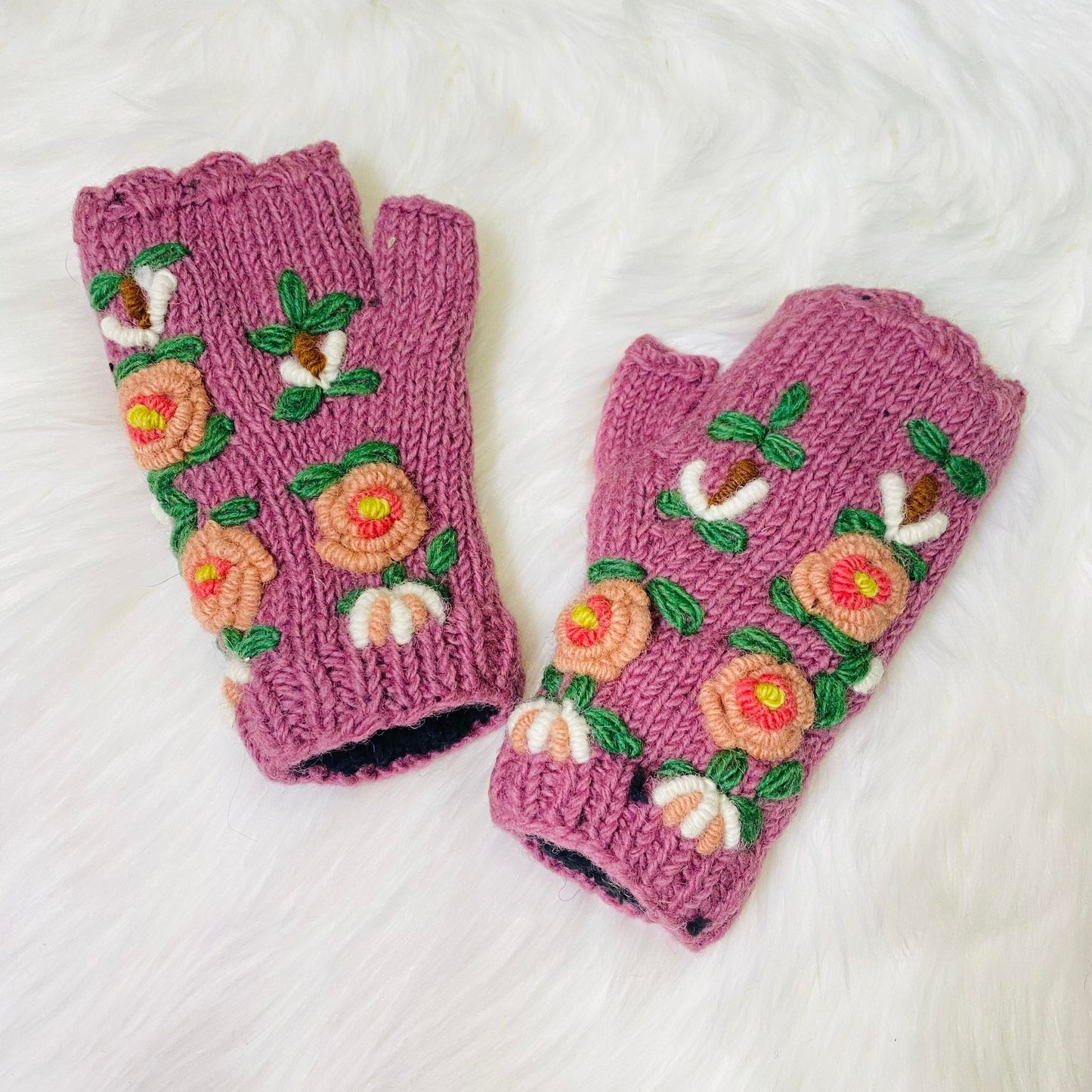 Crocheted Adult Fingerless Fleece Lined Gloves/Hand Warmers