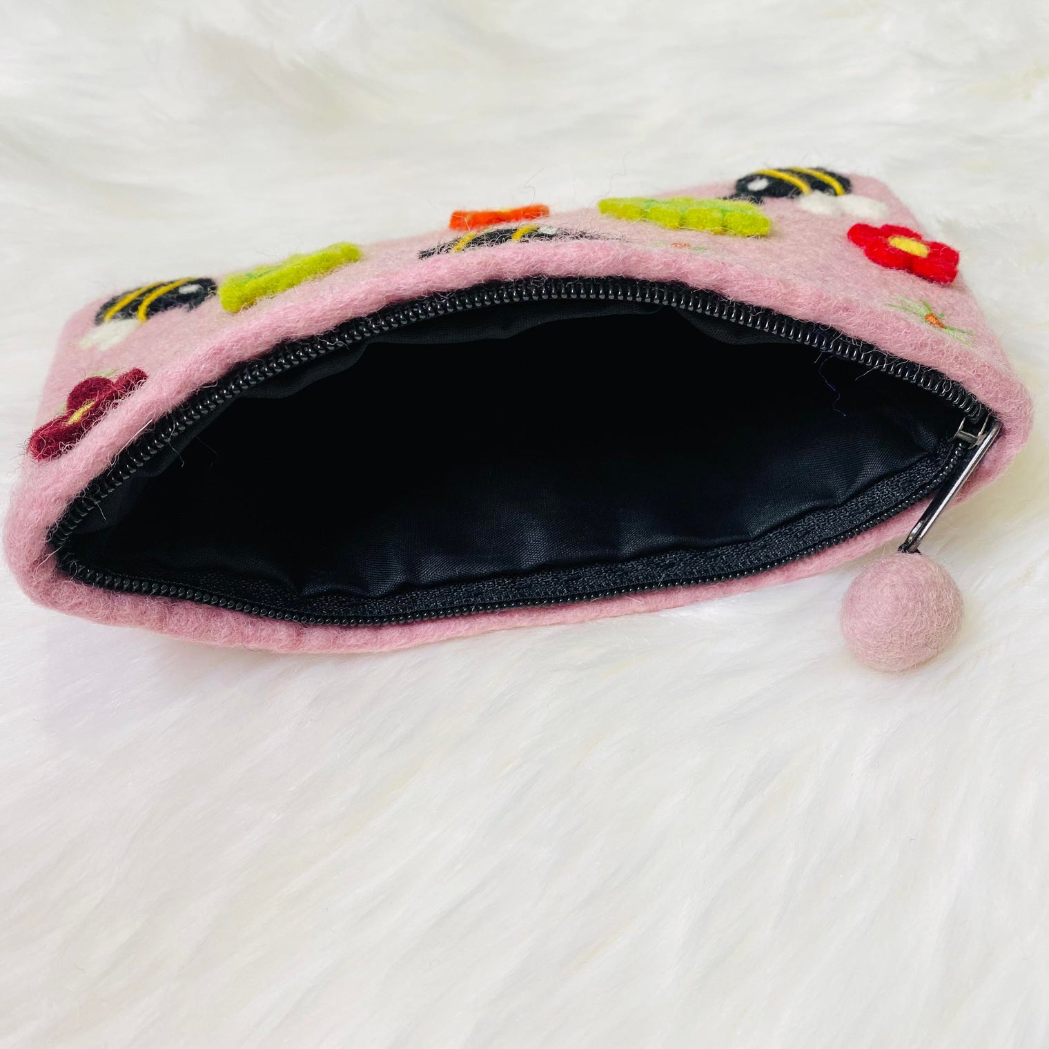 Lady Bug Engraved Long Felted Purse