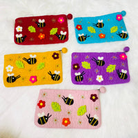 Lady Bug Engraved Long Felted Purse