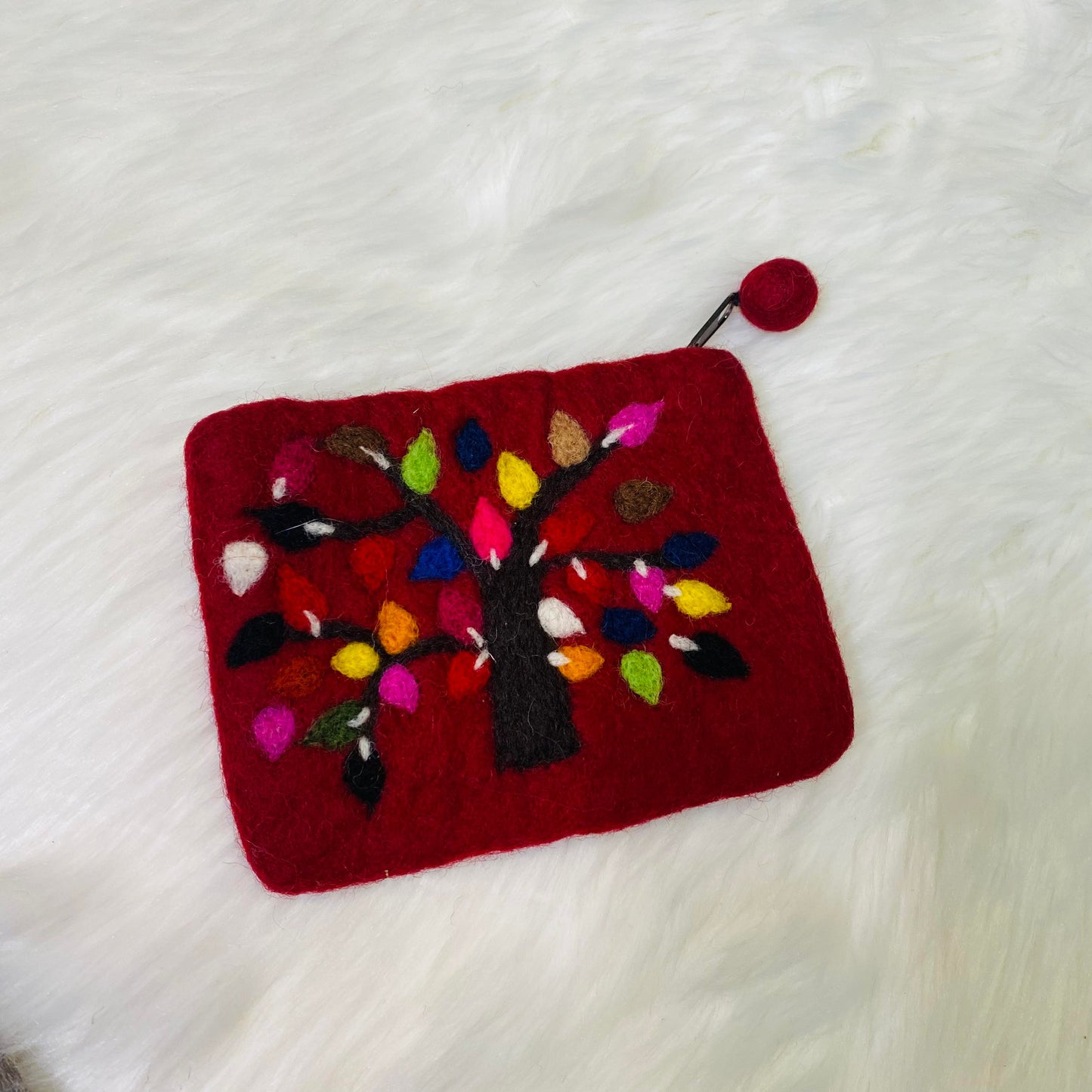 Handmade Tree Embroidered Felted Clutch