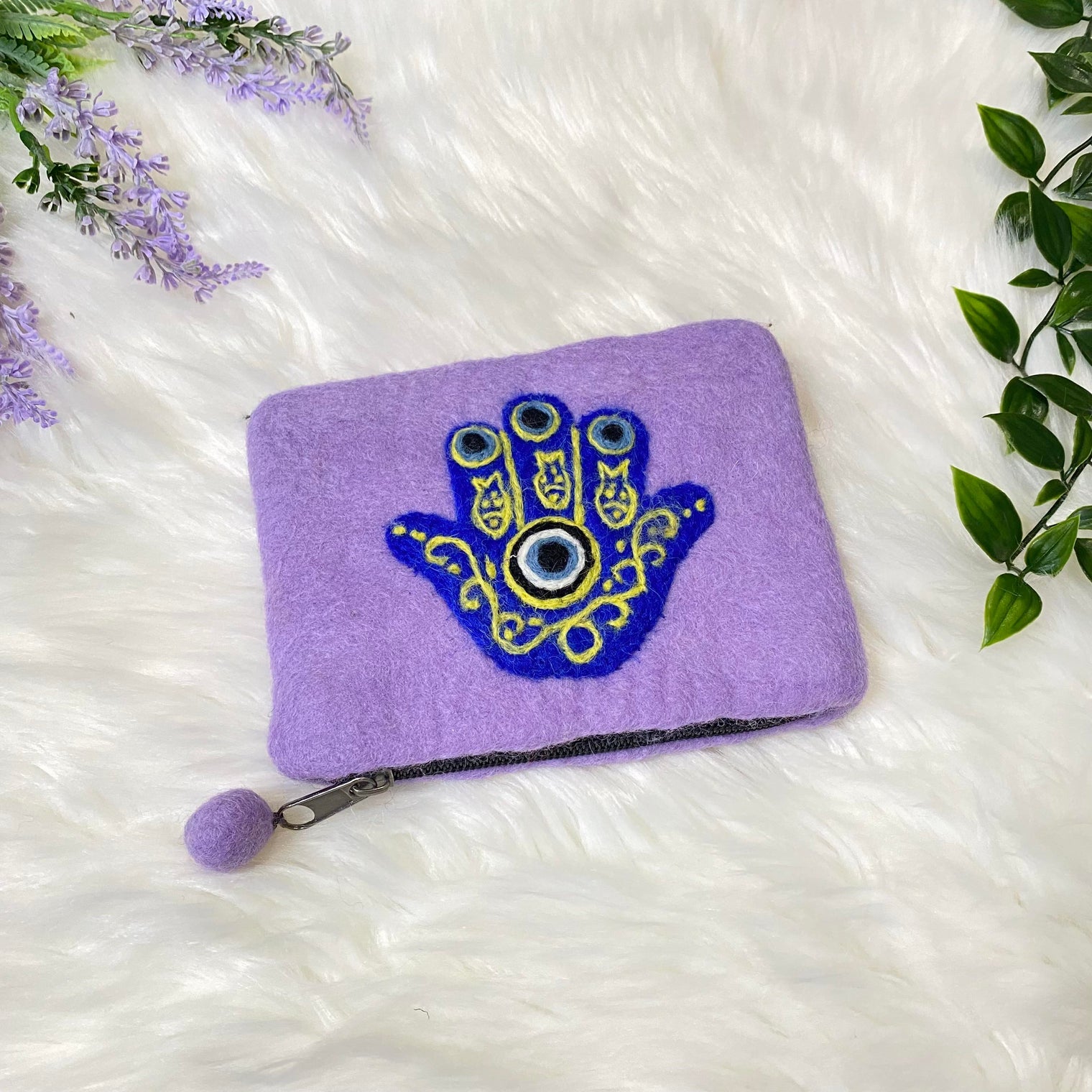 Handmade Felt Purse with Hamsa Hand Theme