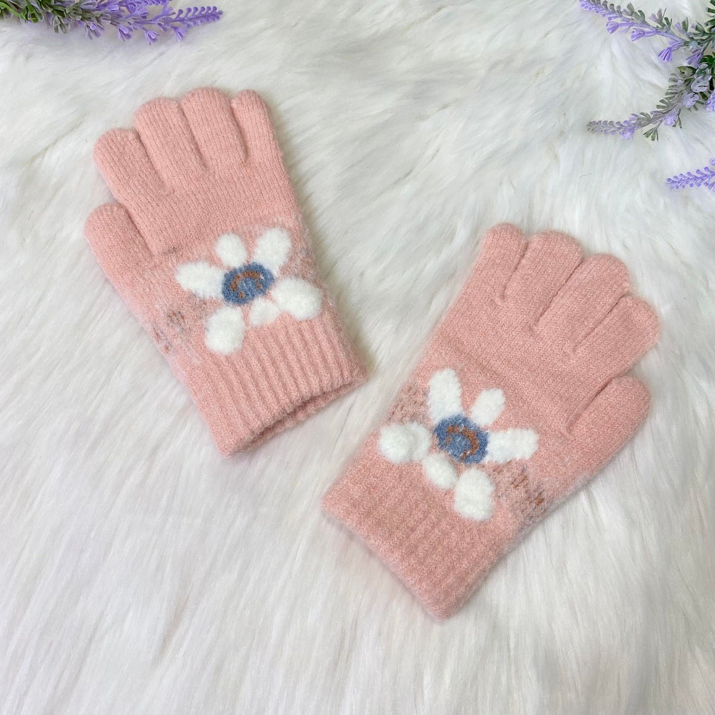 Fleece Lined Kids Handknit Gloves, Mittens for 4 to 8 years Old