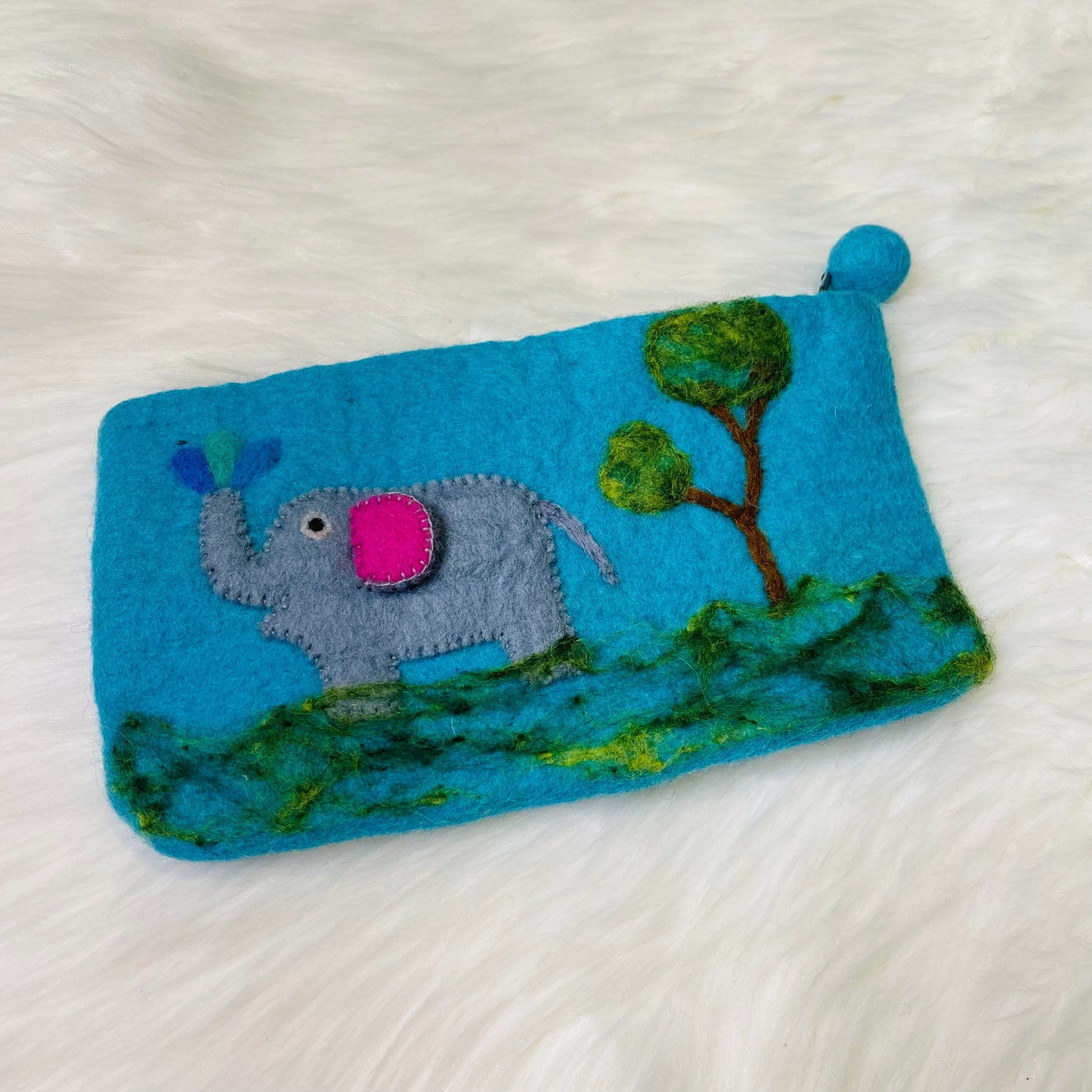 Handmade Elephant Embroidered Felt Purse