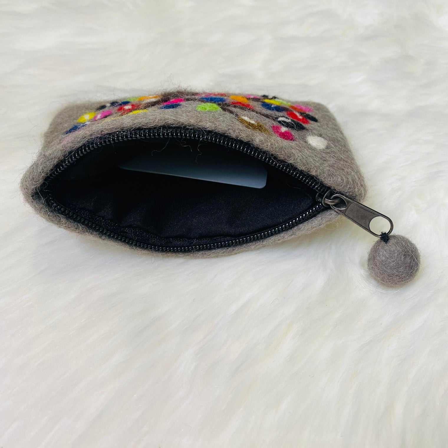 Handmade Tree Embroidered Felted Clutch