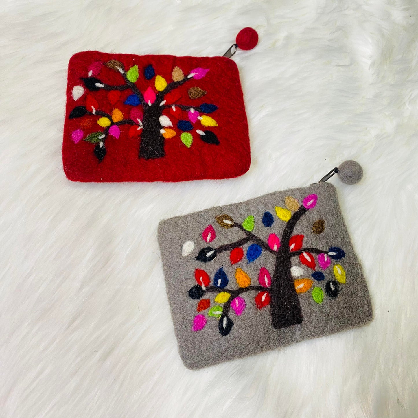 Handmade Tree Embroidered Felted Clutch