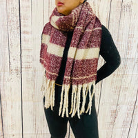 Chunky Knit Long Winter Plaid Winter Shawl
