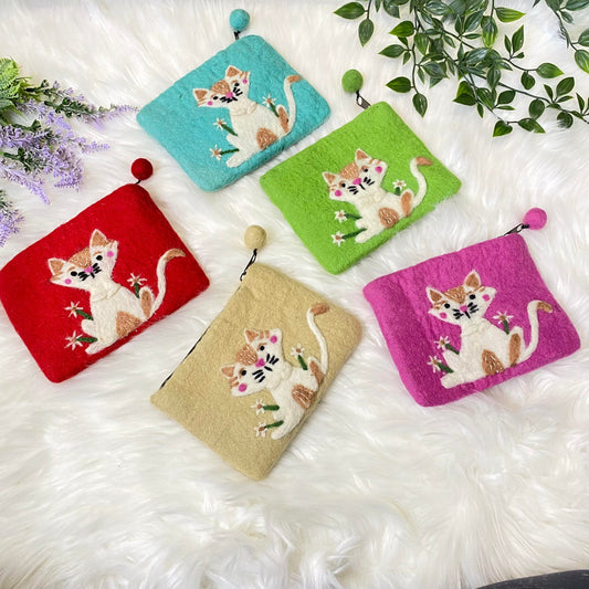 Small Felted Purse with Kitty Designed