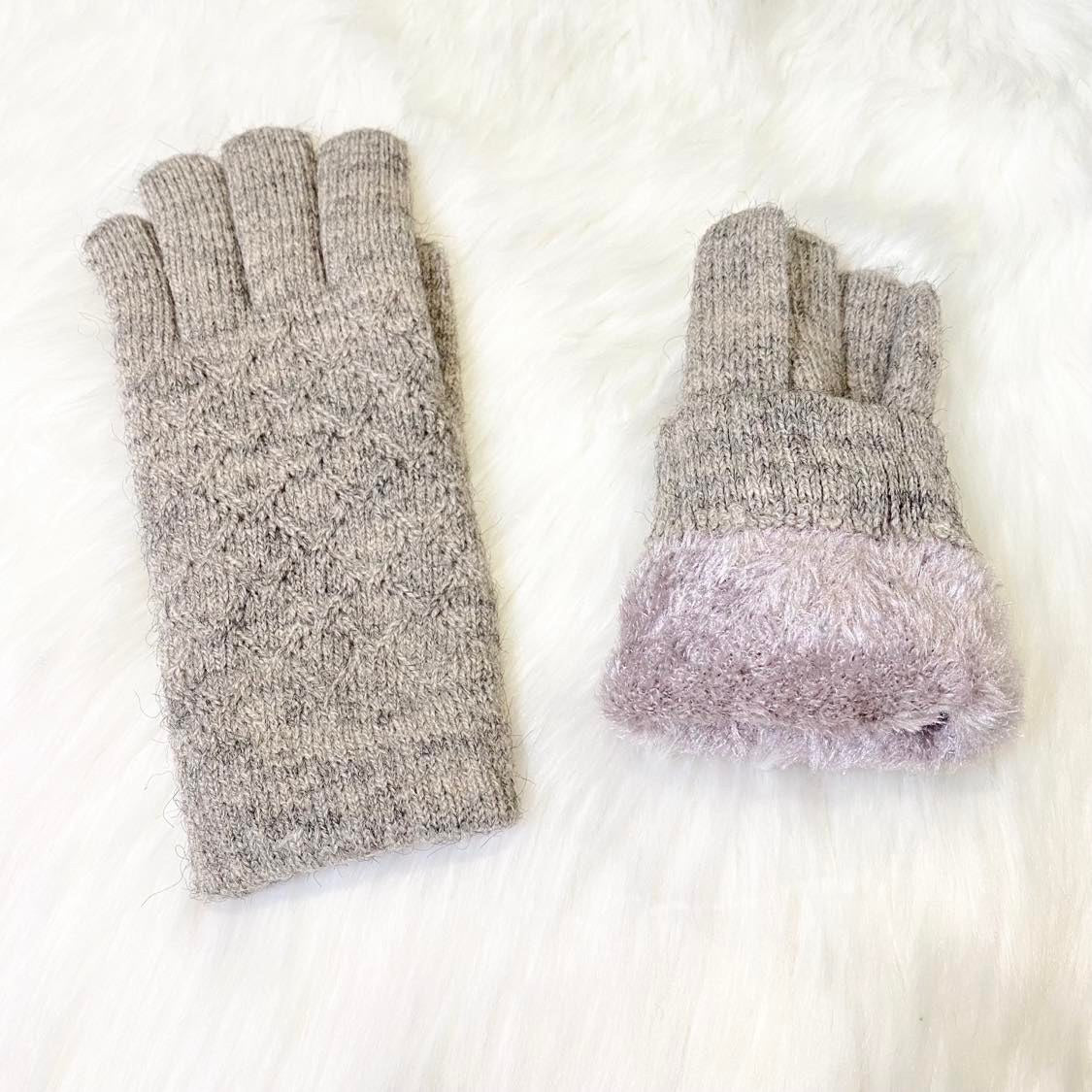 Hand Knit Unisex Adult  Gloves with Fleece Lining