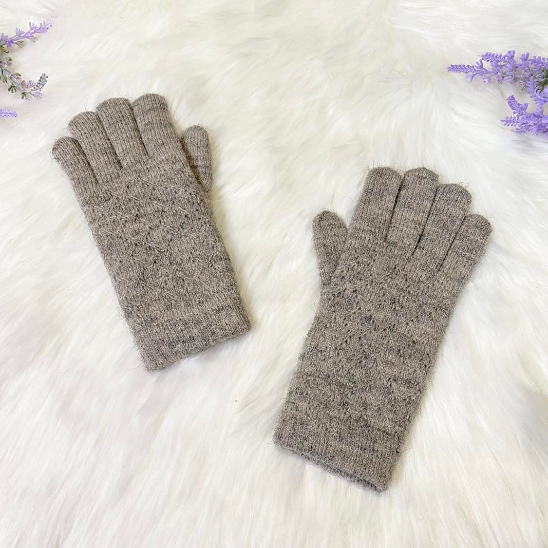 Hand Knit Unisex Adult  Gloves with Fleece Lining