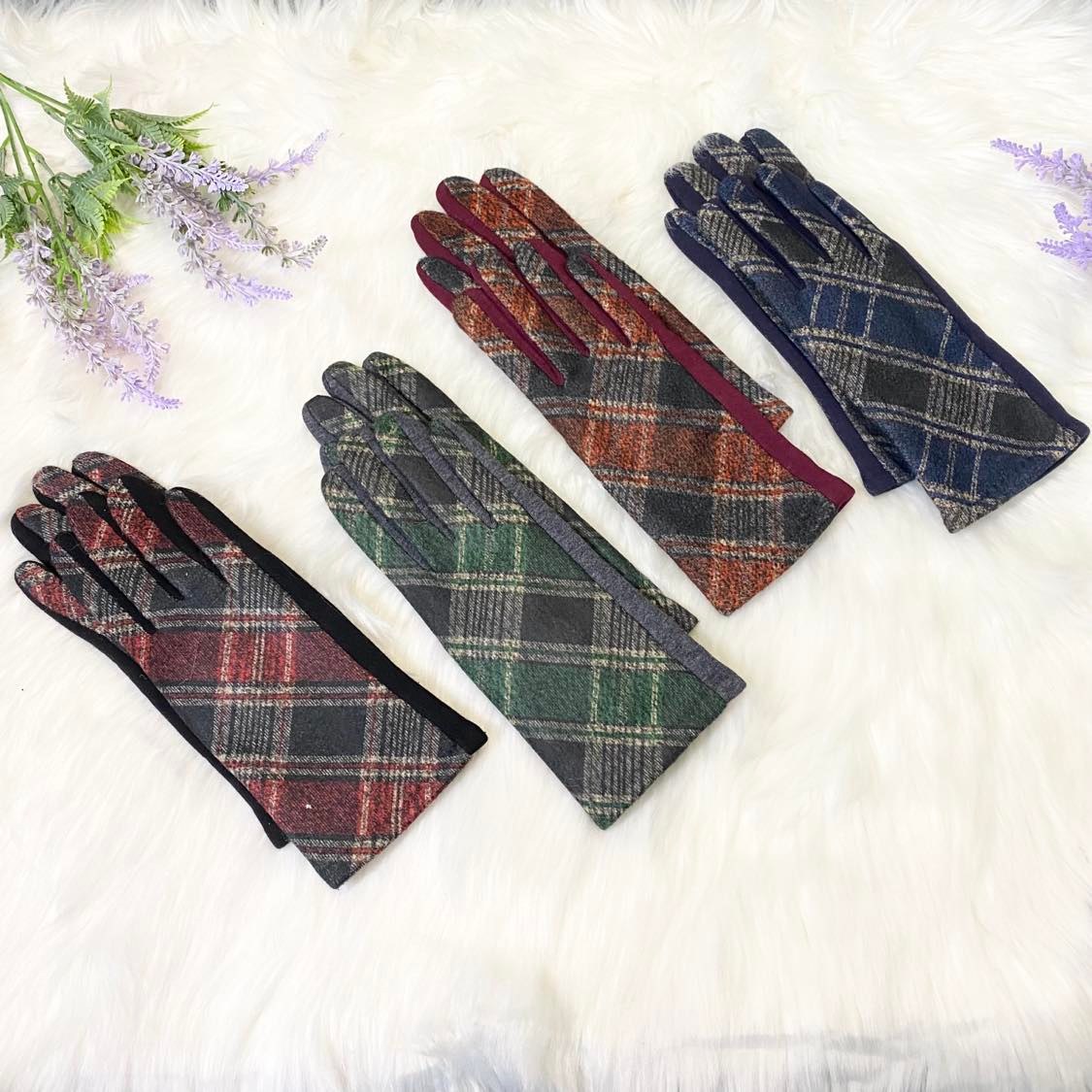 Plaid Touch Screen Texting Women Gloves