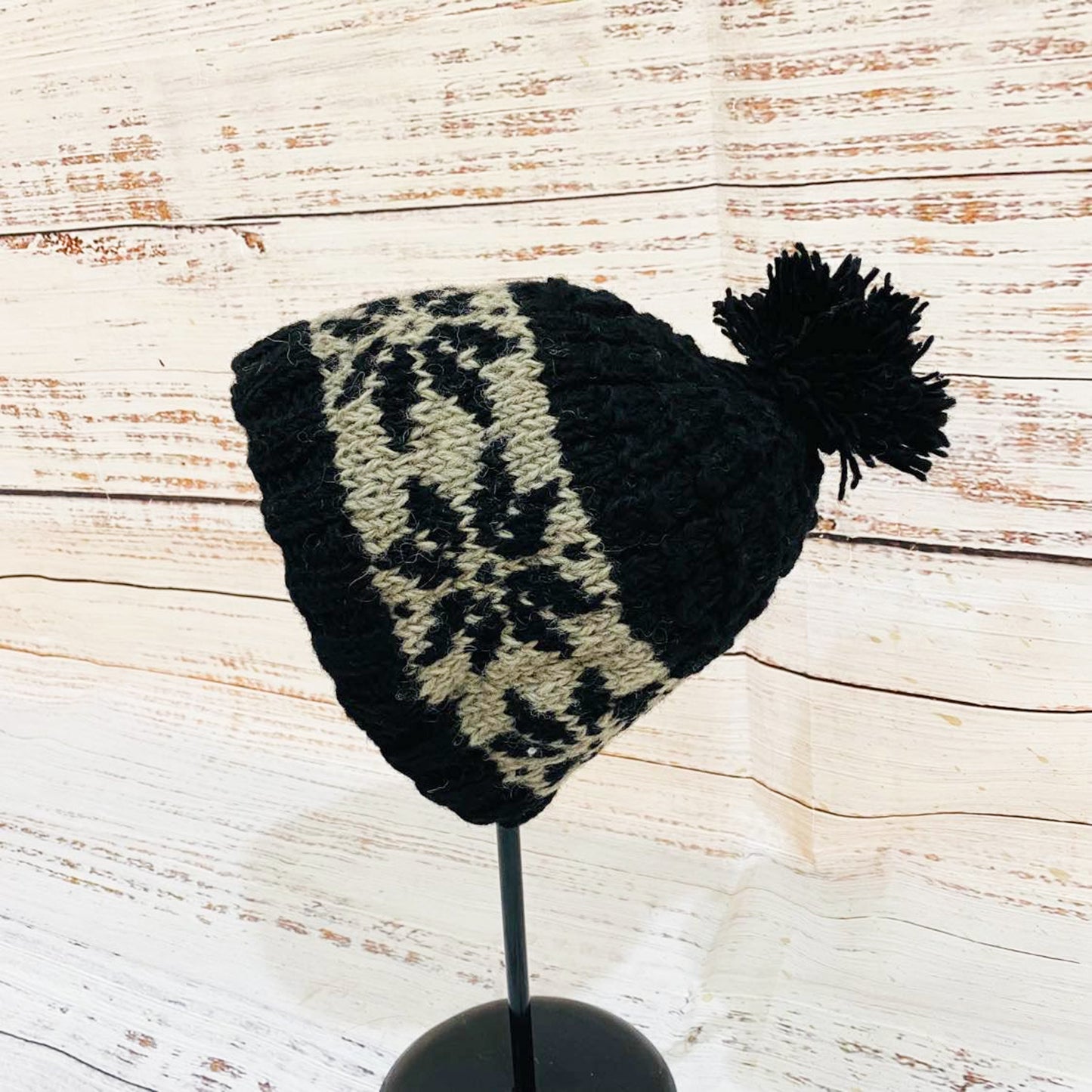 Hand Knit Wool Pom Pom  Winter Hat