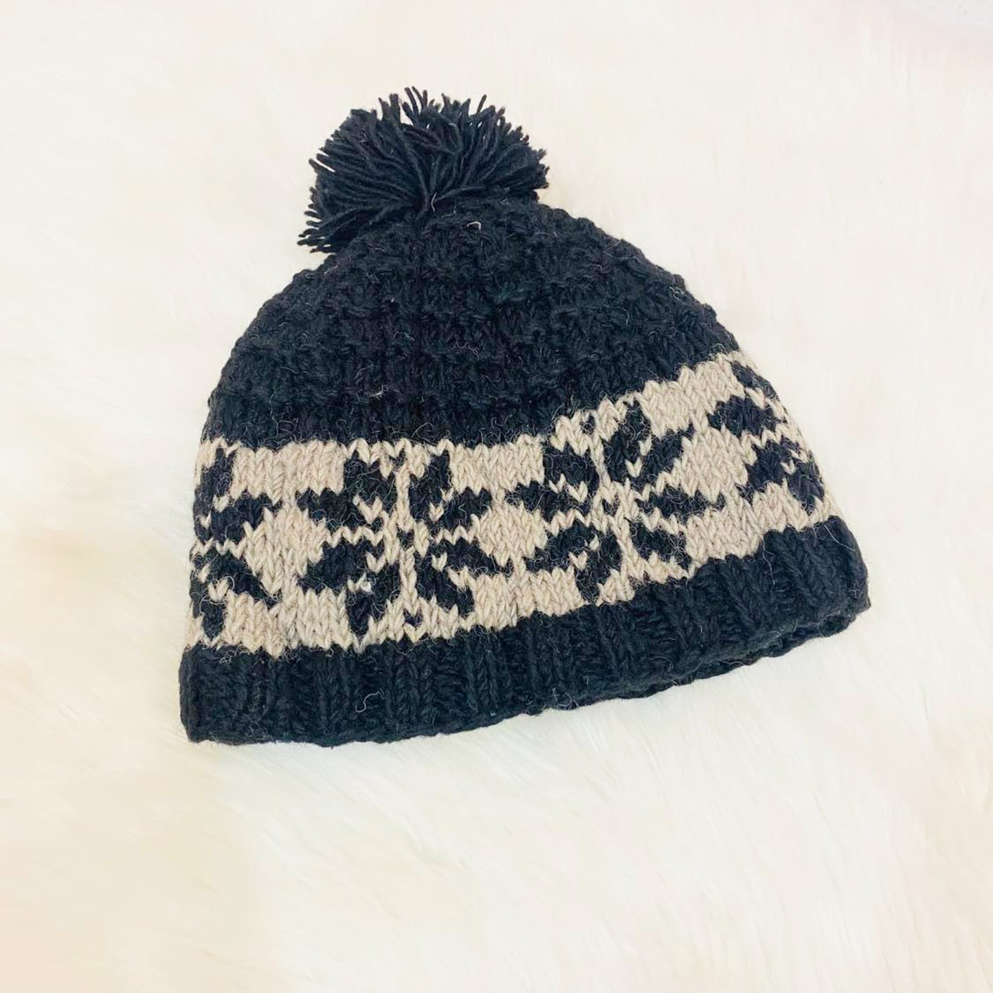 Hand Knit Wool Pom Pom  Winter Hat