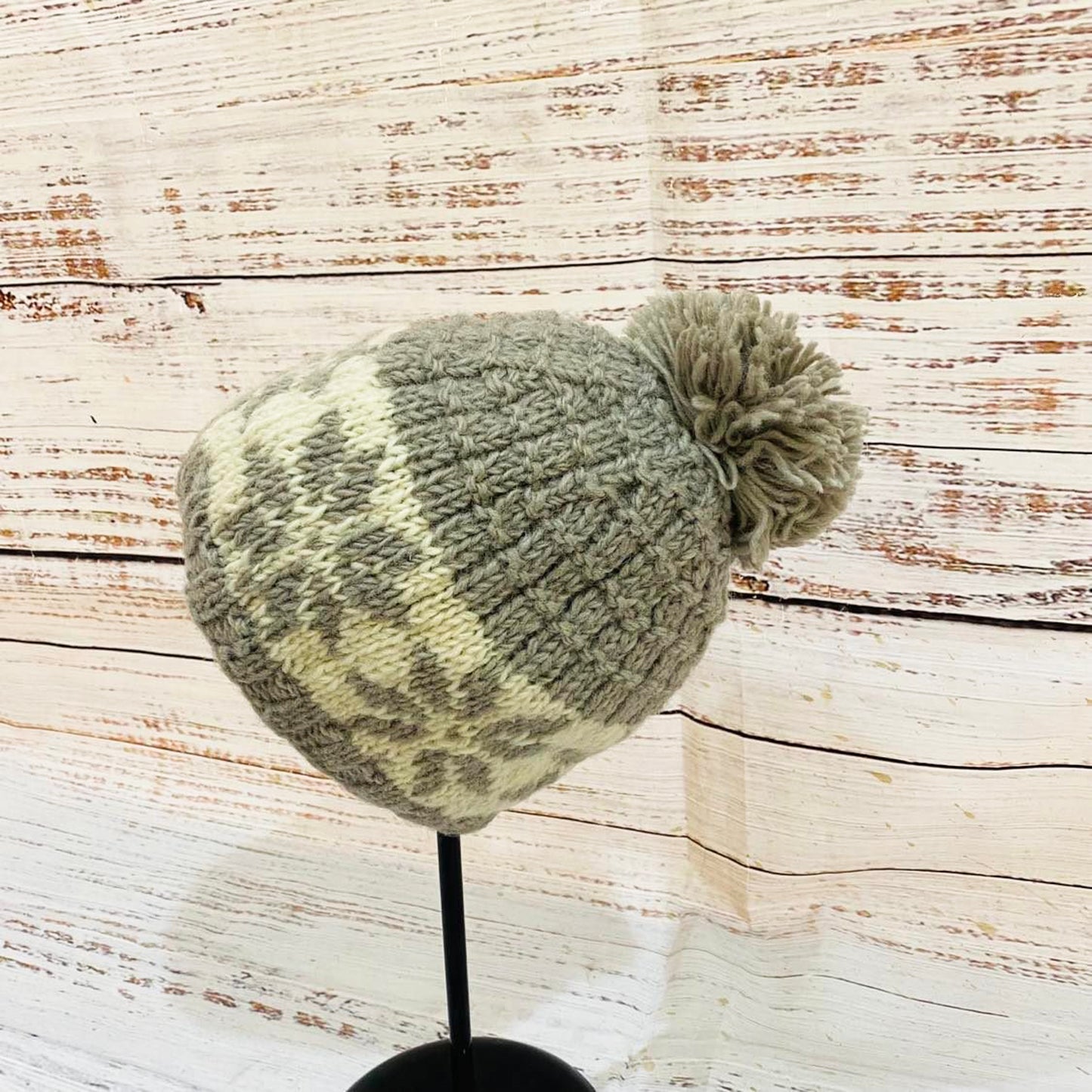 Hand Knit Wool Pom Pom  Winter Hat