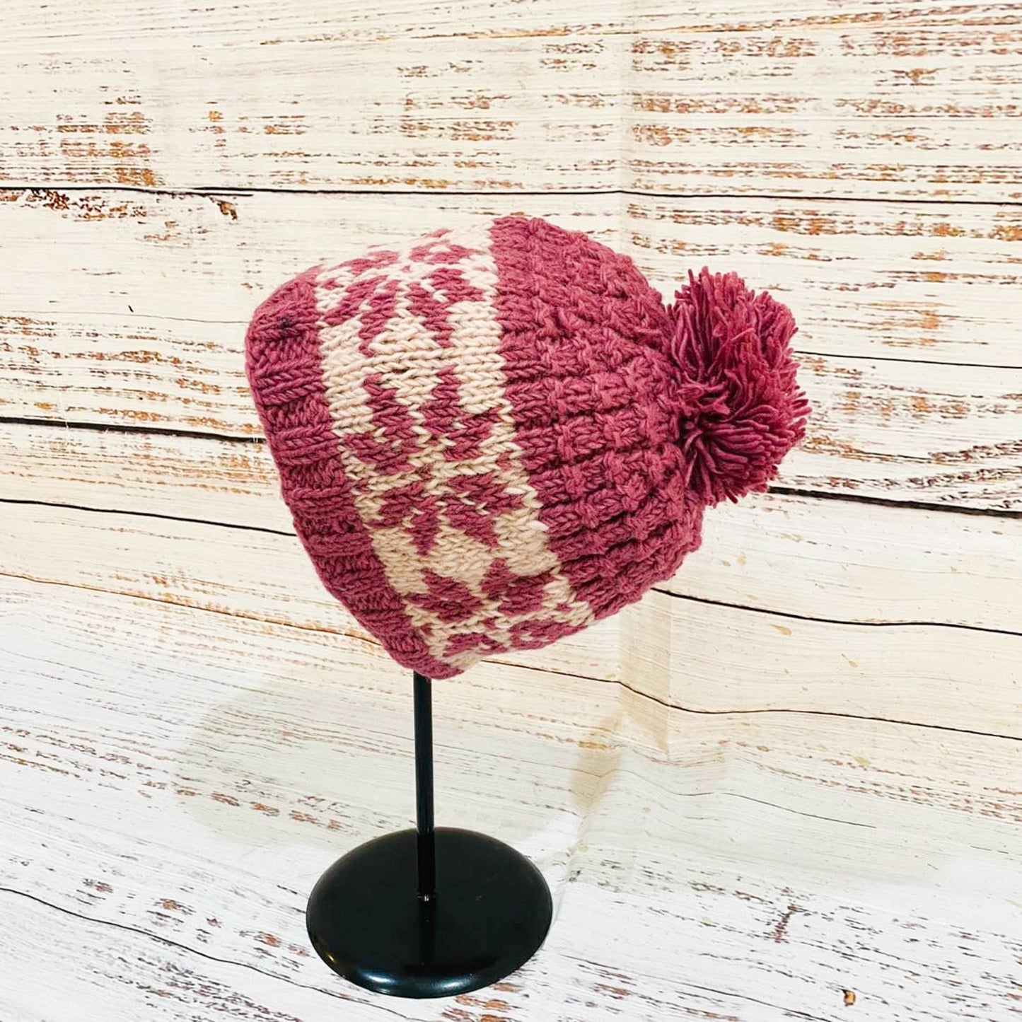 Hand Knit Wool Pom Pom  Winter Hat