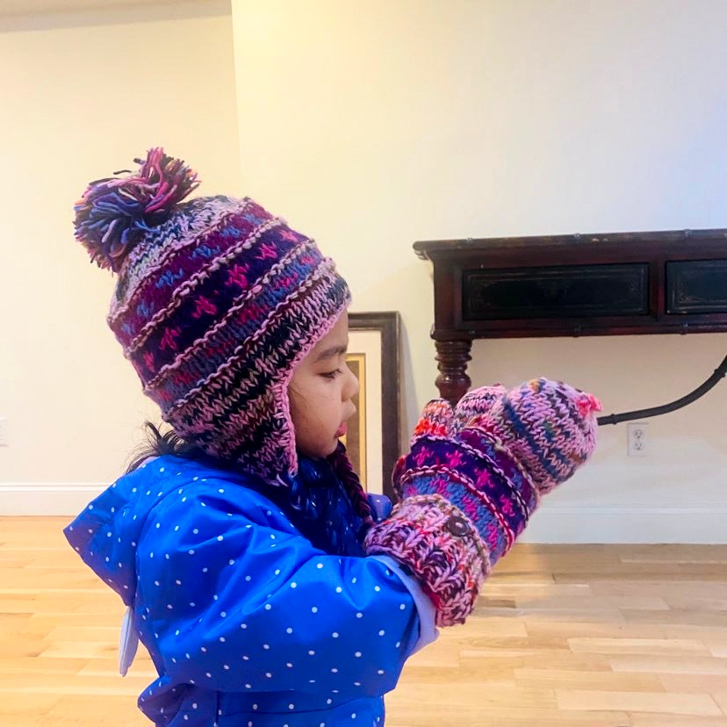 Hand Knitted Merino Wool Toddler/Children Hat and Mitten Set