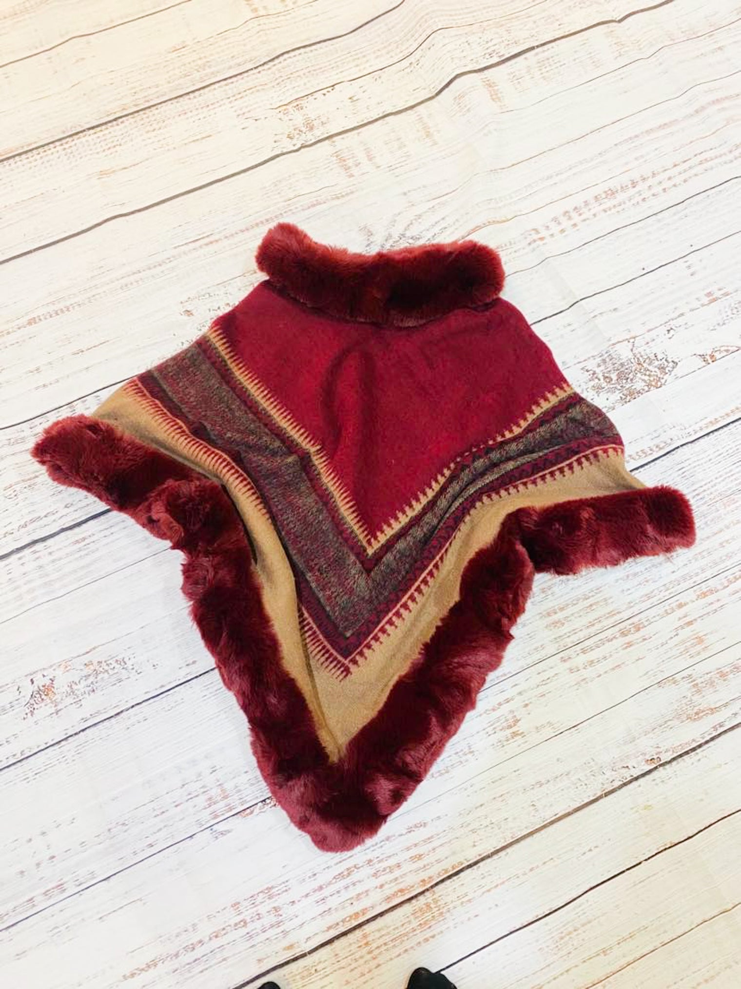 Wool Blend Oversized Warm Faux Fur Poncho