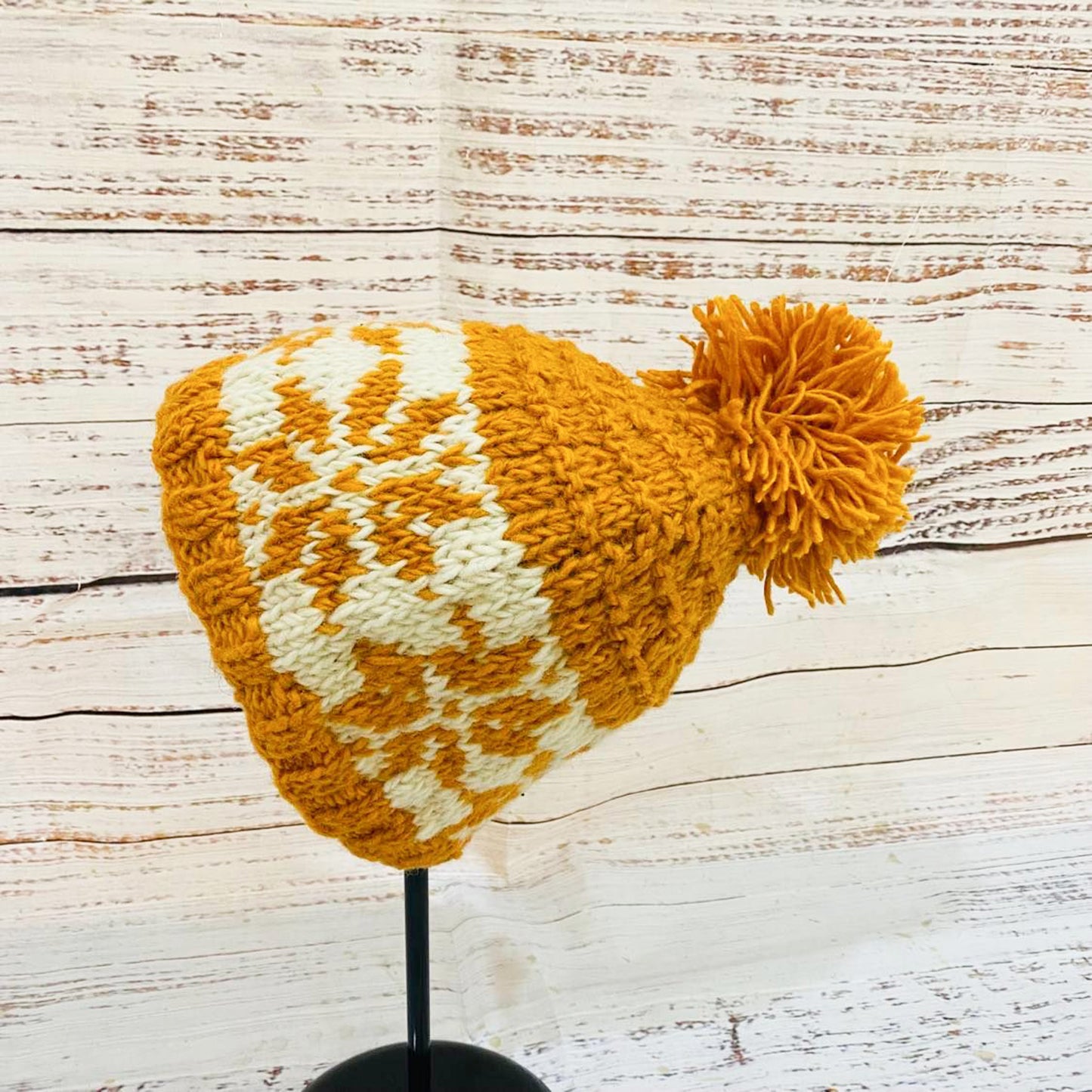 Hand Knit Wool Pom Pom  Winter Hat