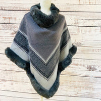 Wool Blend Oversized Warm Faux Fur Poncho