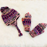 Hand Knitted Merino Wool Toddler/Children Hat and Mitten Set