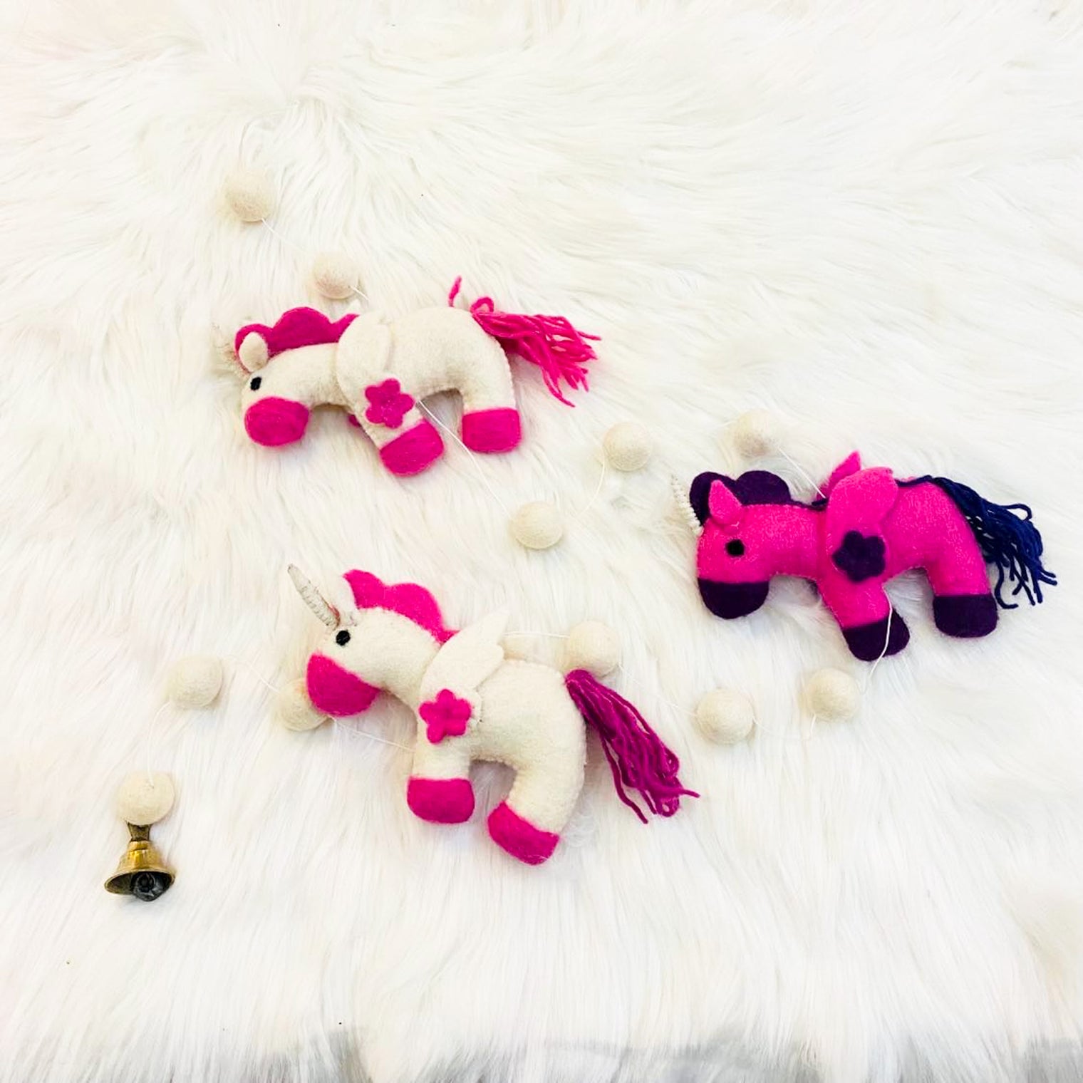 Felted Unicorn Hanging with Bells