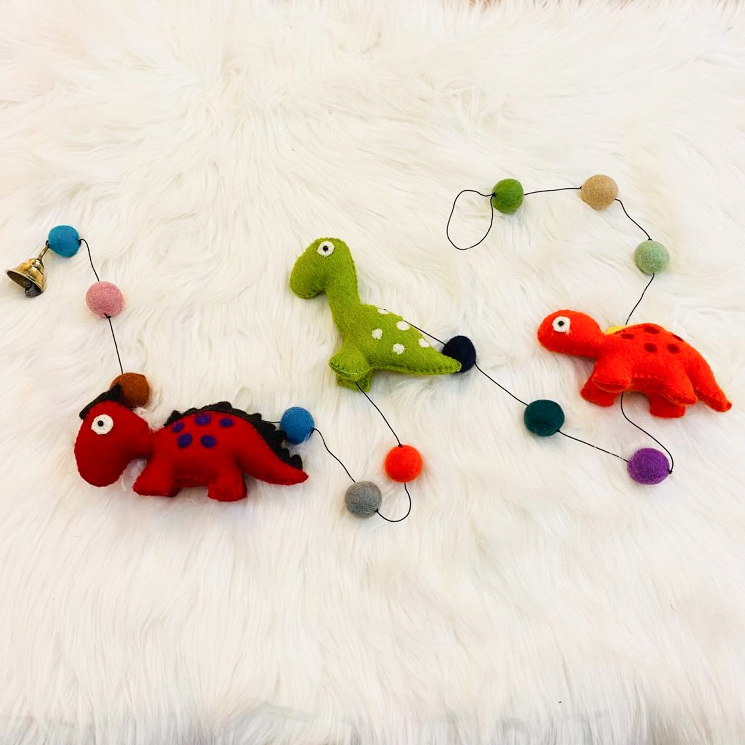 Felted Dinosaur Hanging with Bells