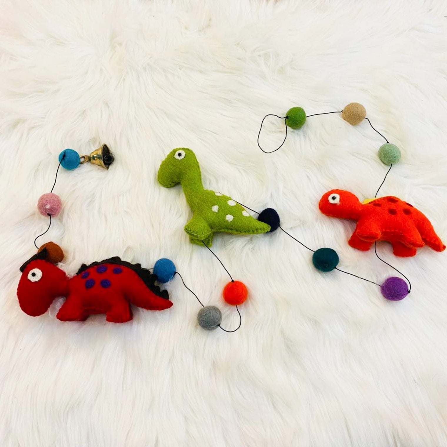 Felted Dinosaur Hanging with Bells
