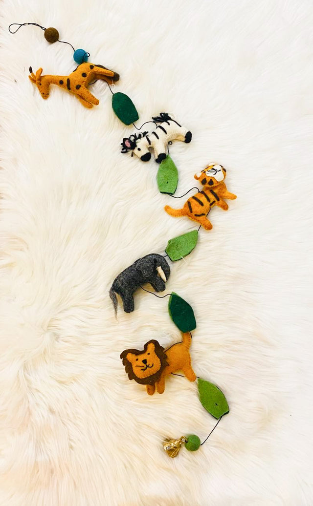 Felted Animal Jungle Hanging with Bells