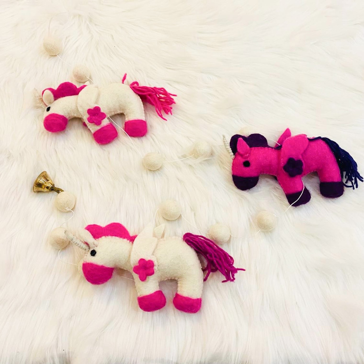 Felted Unicorn Hanging with Bells