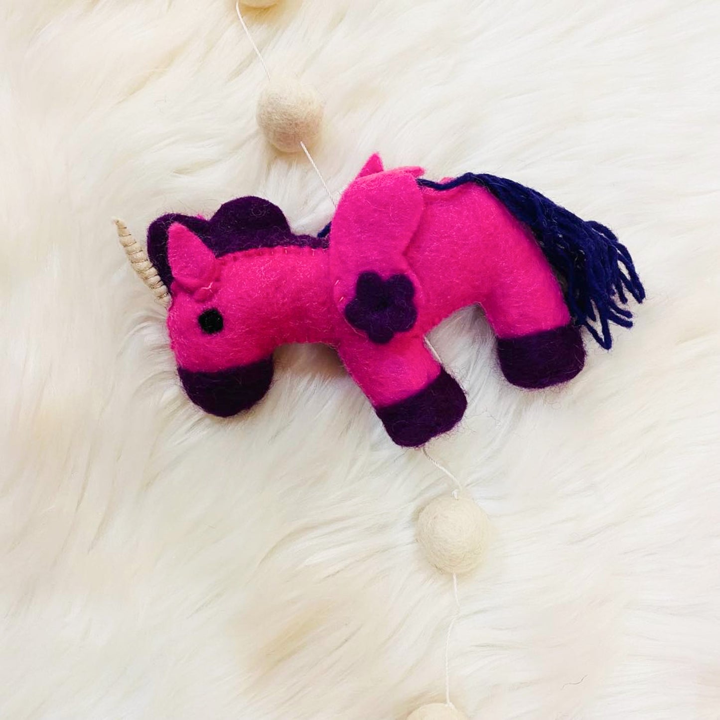 Felted Unicorn Hanging with Bells