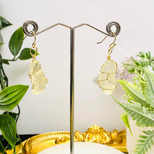 Wire Wrapped Raw Crystal Earrings