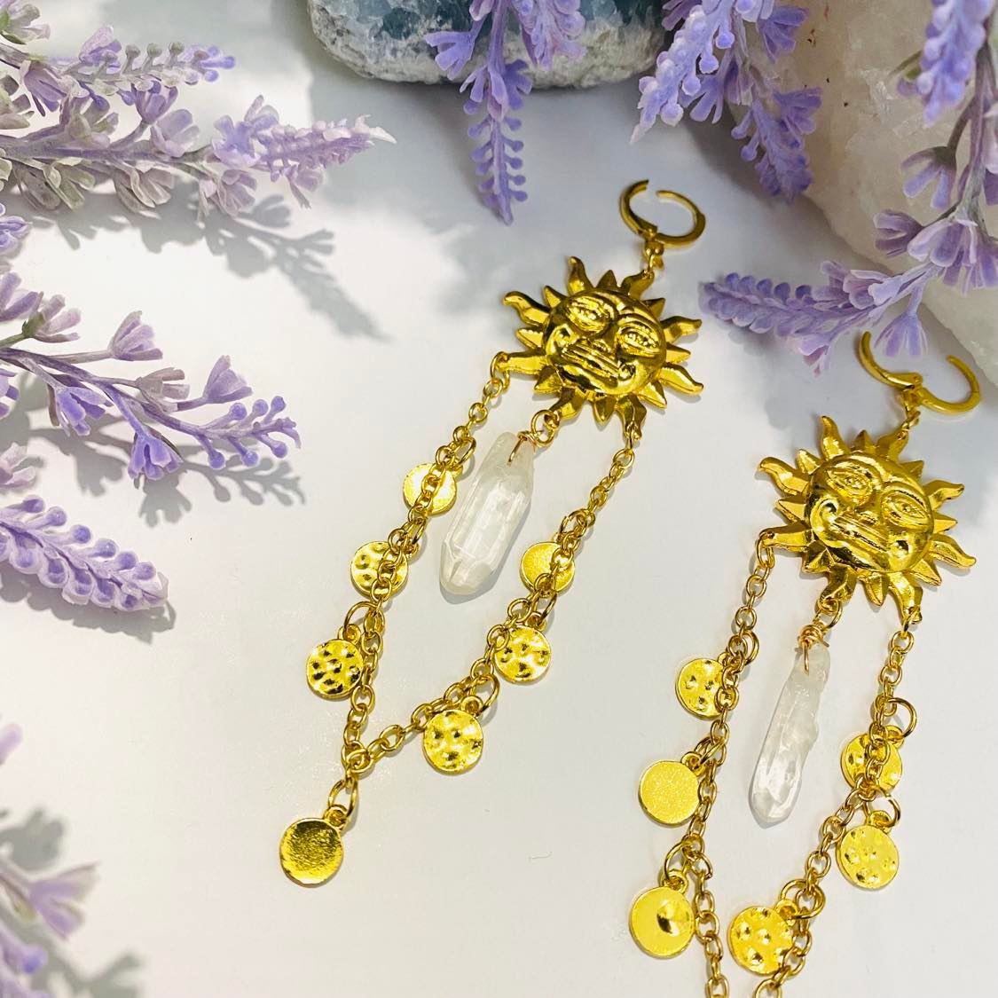 Sun and Moon Earrings With Crystal